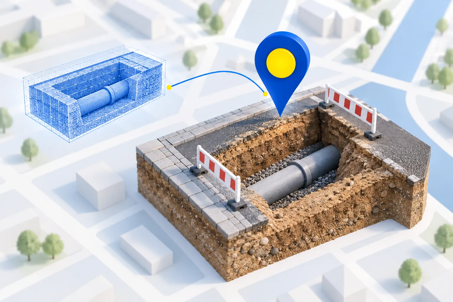 Illustration: A 3D scan is assigned to its recording location on a map.