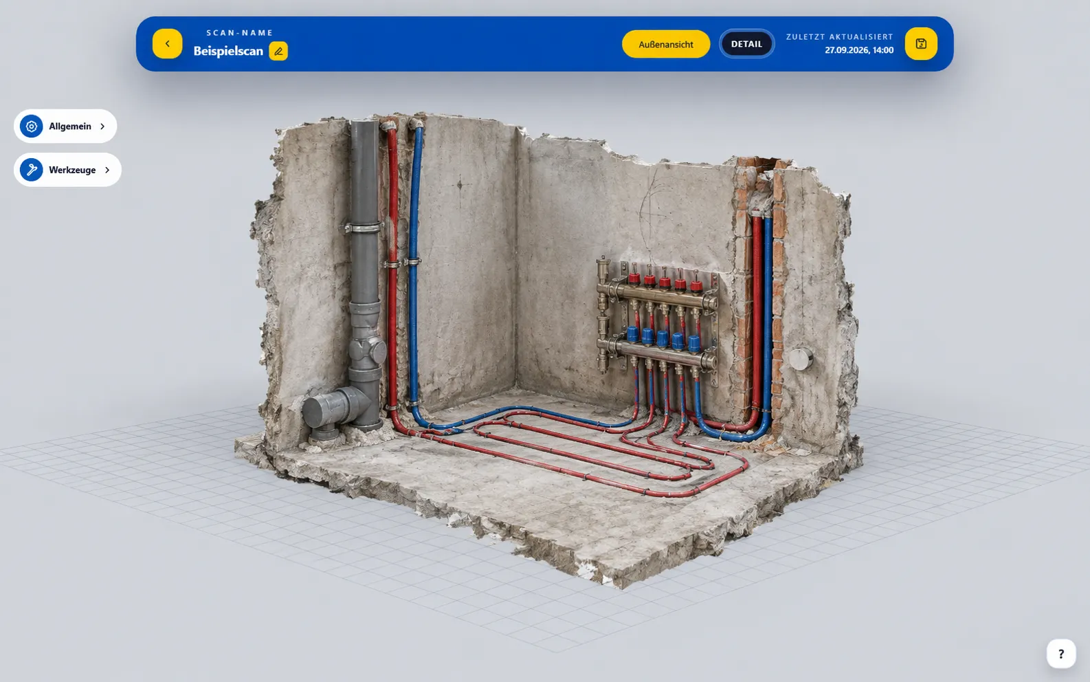 BaumaPortal showing an example 3D scan for plumbing, heating and air conditioning.
